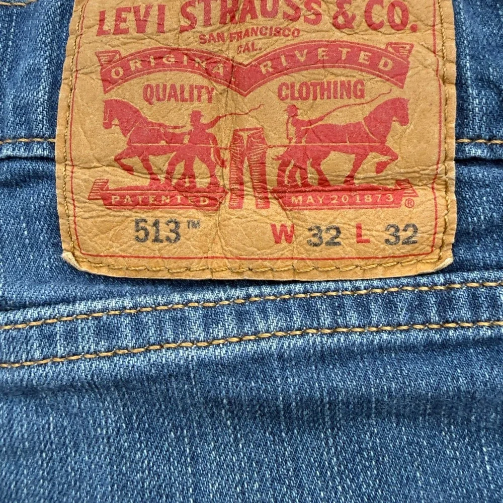 Levis 513 Slim Straight Jeans Mens 32x32 Blue Denim Pants Casual Faded